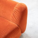 Orange chenille sofas, two and three seats, set of 2, 1970s
