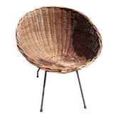 Fauteuil Corbeille en rotin et fer forgé 1950 vintage