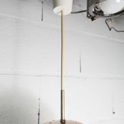 1960s Holophane Ball Pendant Chandelier, Thick Glass, 30 cm, and Vintage Brass