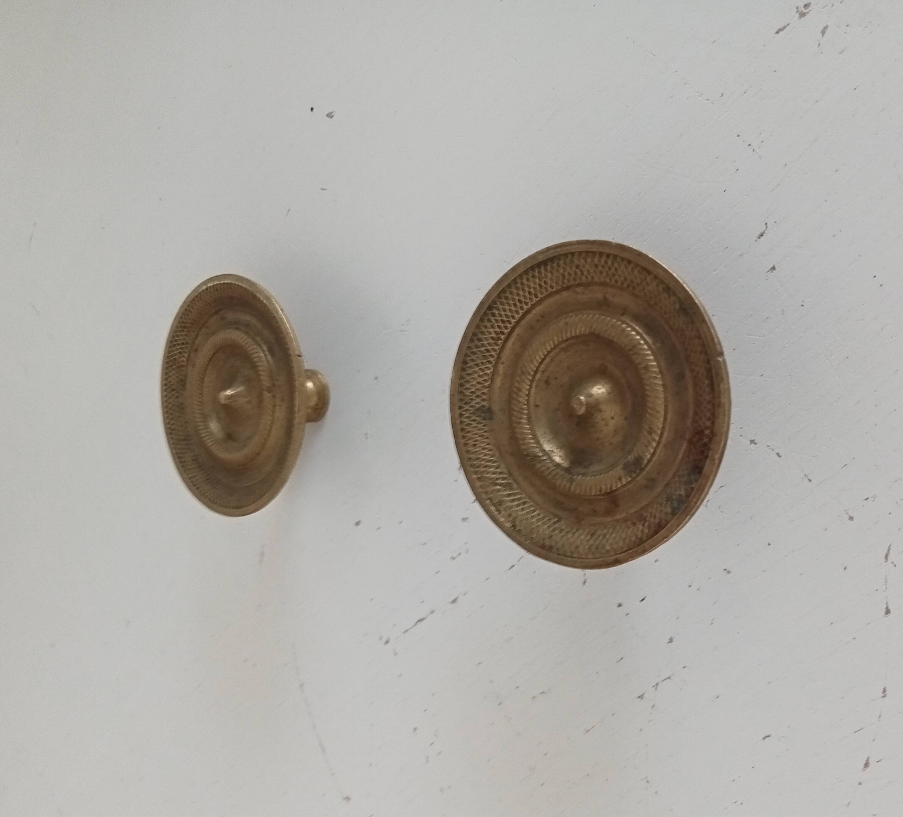 Pair of antique Empire furniture knobs in bronze from the 19th century.
