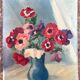 Tableau - bouquet de coquelicots dans son vase bleu