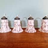 Art Deco pendant light in pink marbled opaline (4 available)