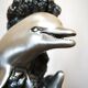 Large sculptural lamp MIDA Argenti silver dolphins Italy