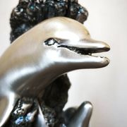 Large sculptural lamp MIDA Argenti silver dolphins Italy