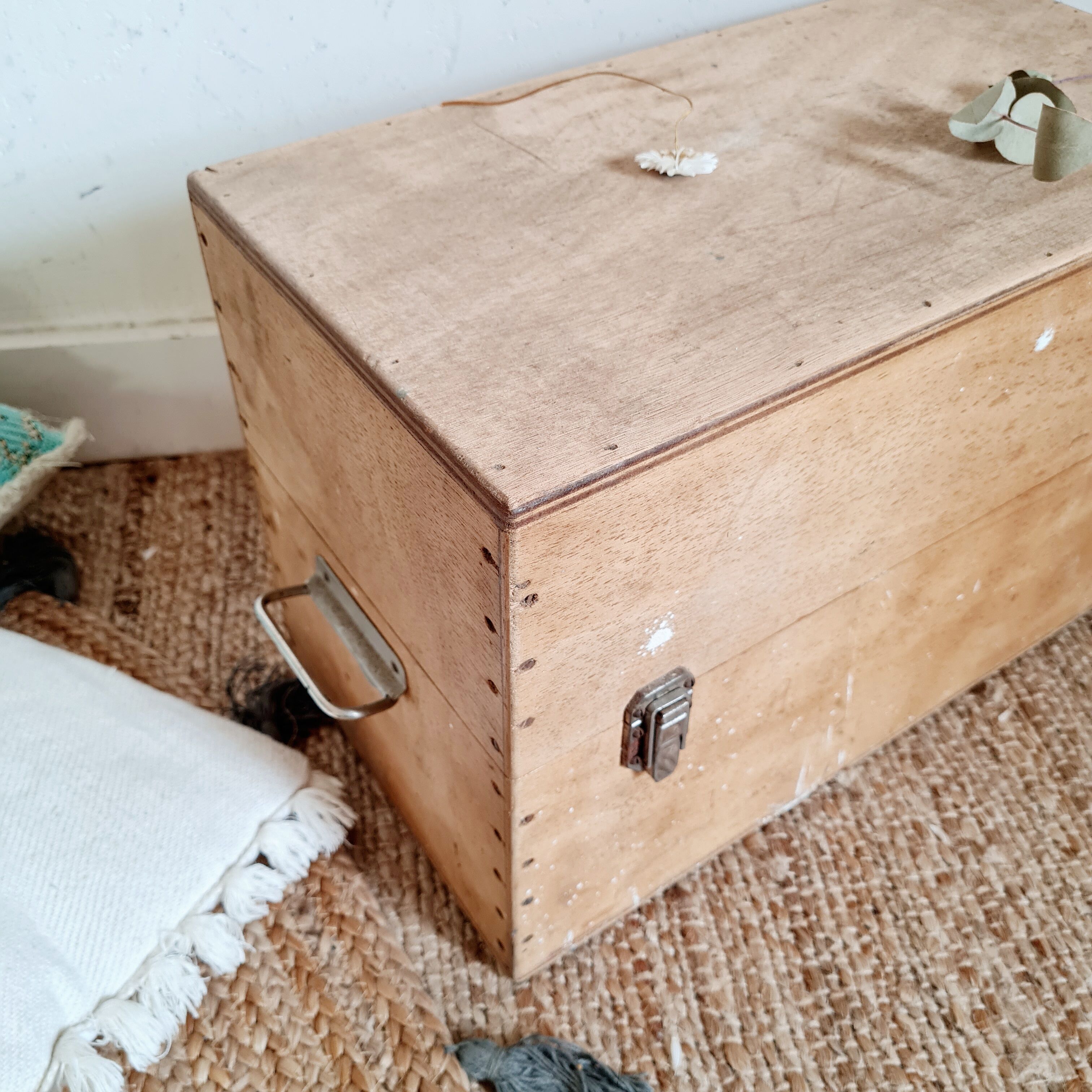 Trunk old wooden trunk with compartmentalized lockers