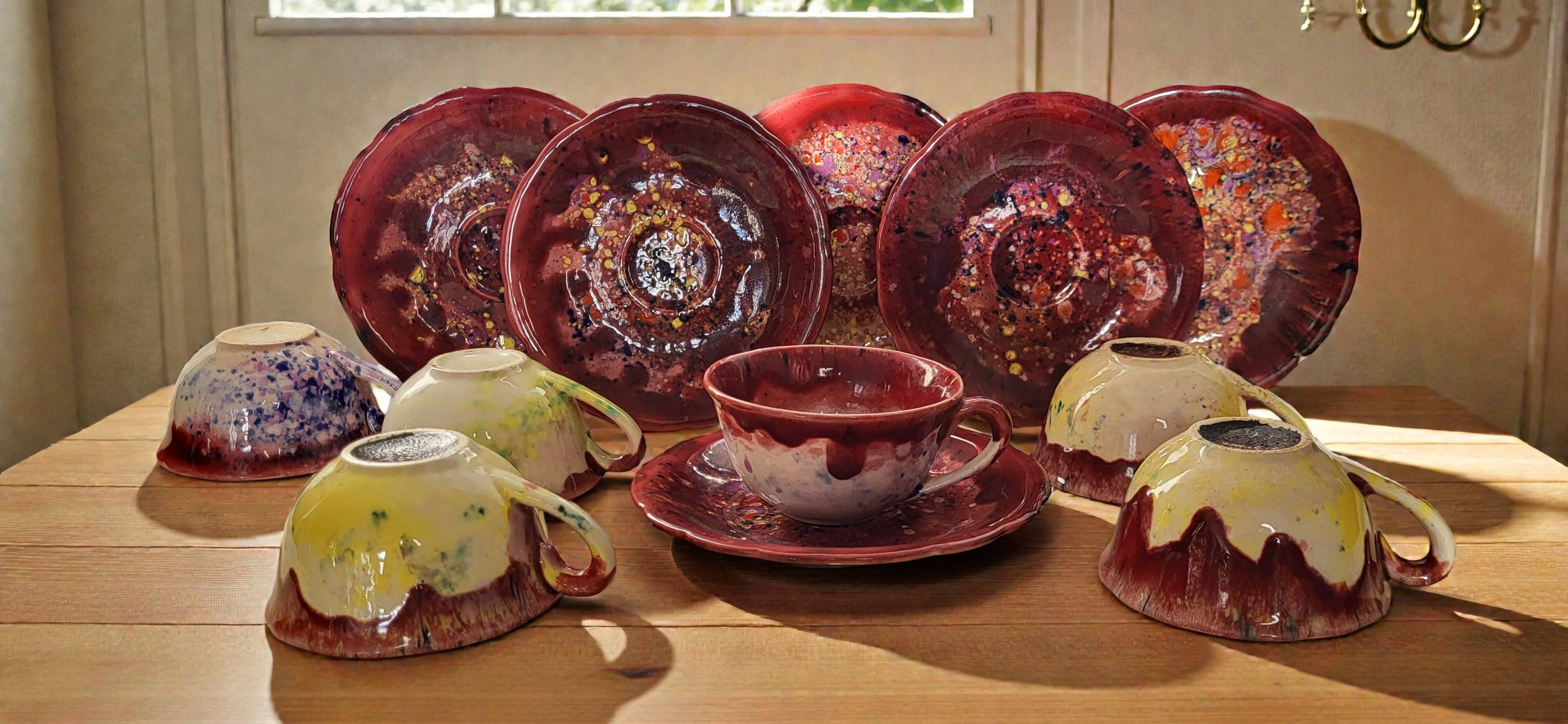 6 stoneware cups/saucers from the Morvan region