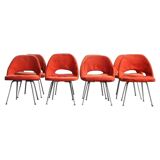 Set of 8 chairs in chrome steel and orange wool, 1960
