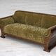 1950s, Danish 3-seater sofa, green furniture velour, oak wood.