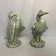 Art Deco Pair cormorants cracked ceramic signed circa 1940