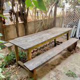 Wooden dining table and its 2 benches