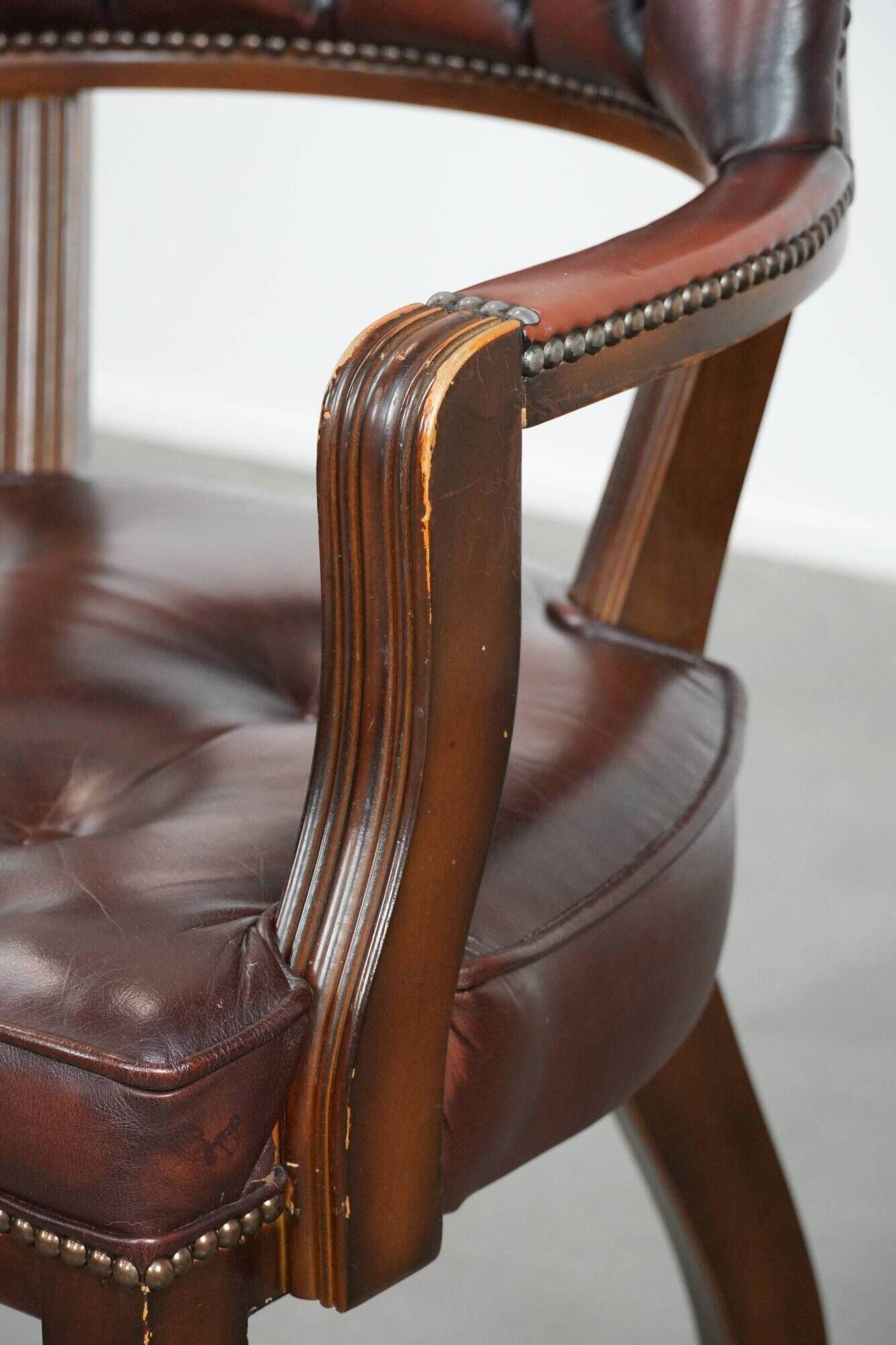 Brown cowhide leather Chesterfield desk/dining/side chair in English style