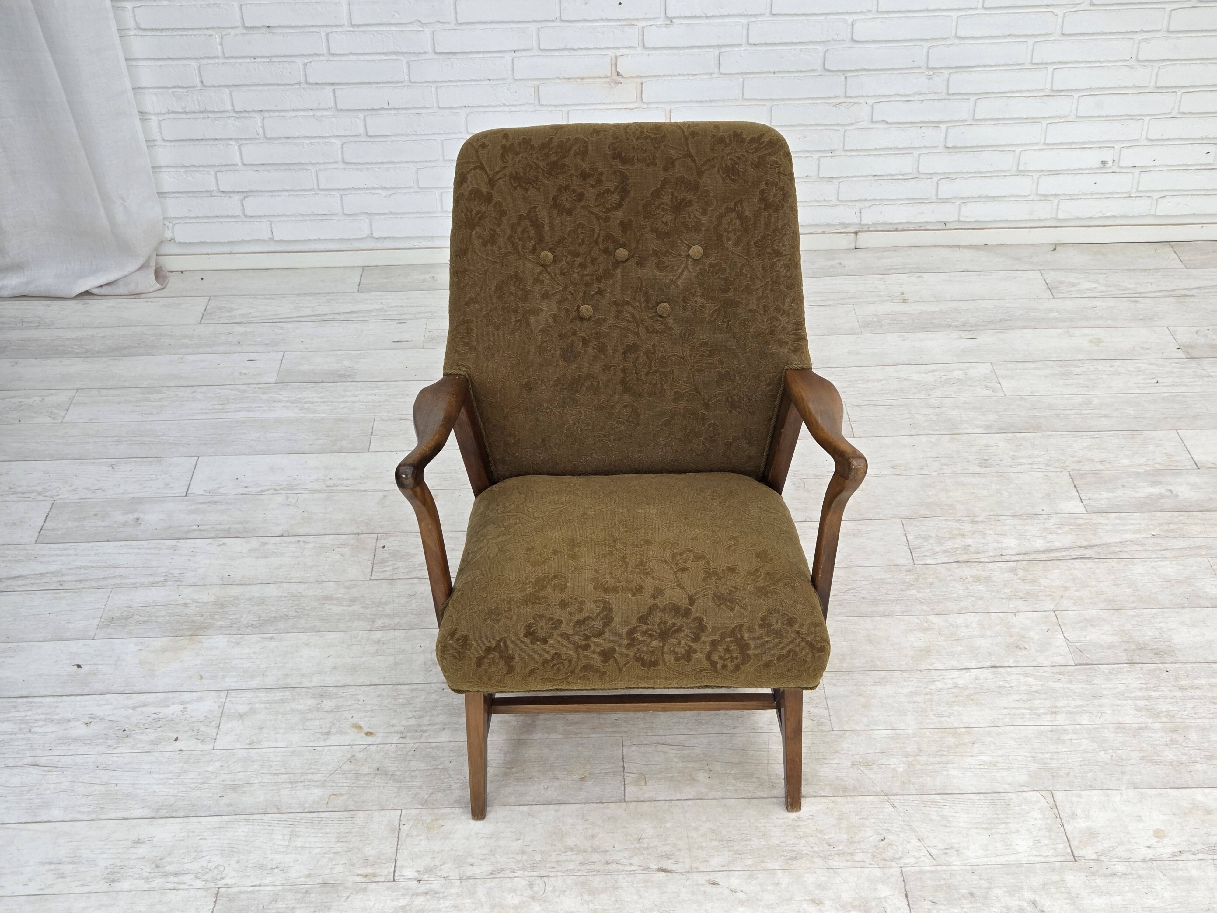 1960s, Danish vintage armchair, furniture wool, beech wood.