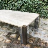 Travertine coffee table with two-tone legs