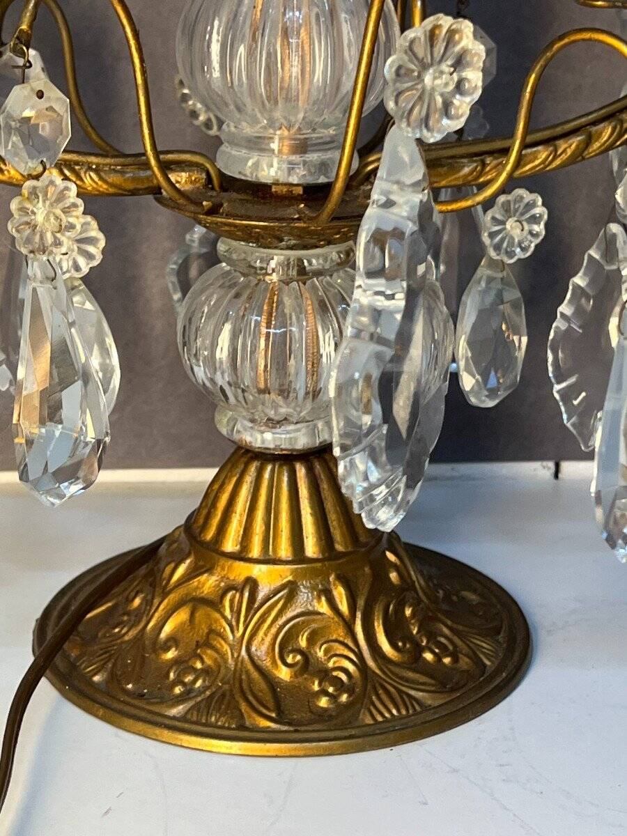 Pair of antique chandeliers, in brass with cut glass pendants, early 20th century