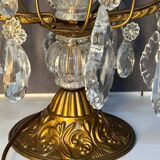Pair of antique chandeliers, in brass with cut glass pendants, early 20th century