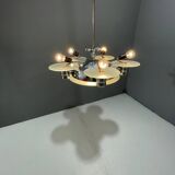 Lustre Art déco en métal chromé et verre dépoli, Tchécoslovaquie années 1930