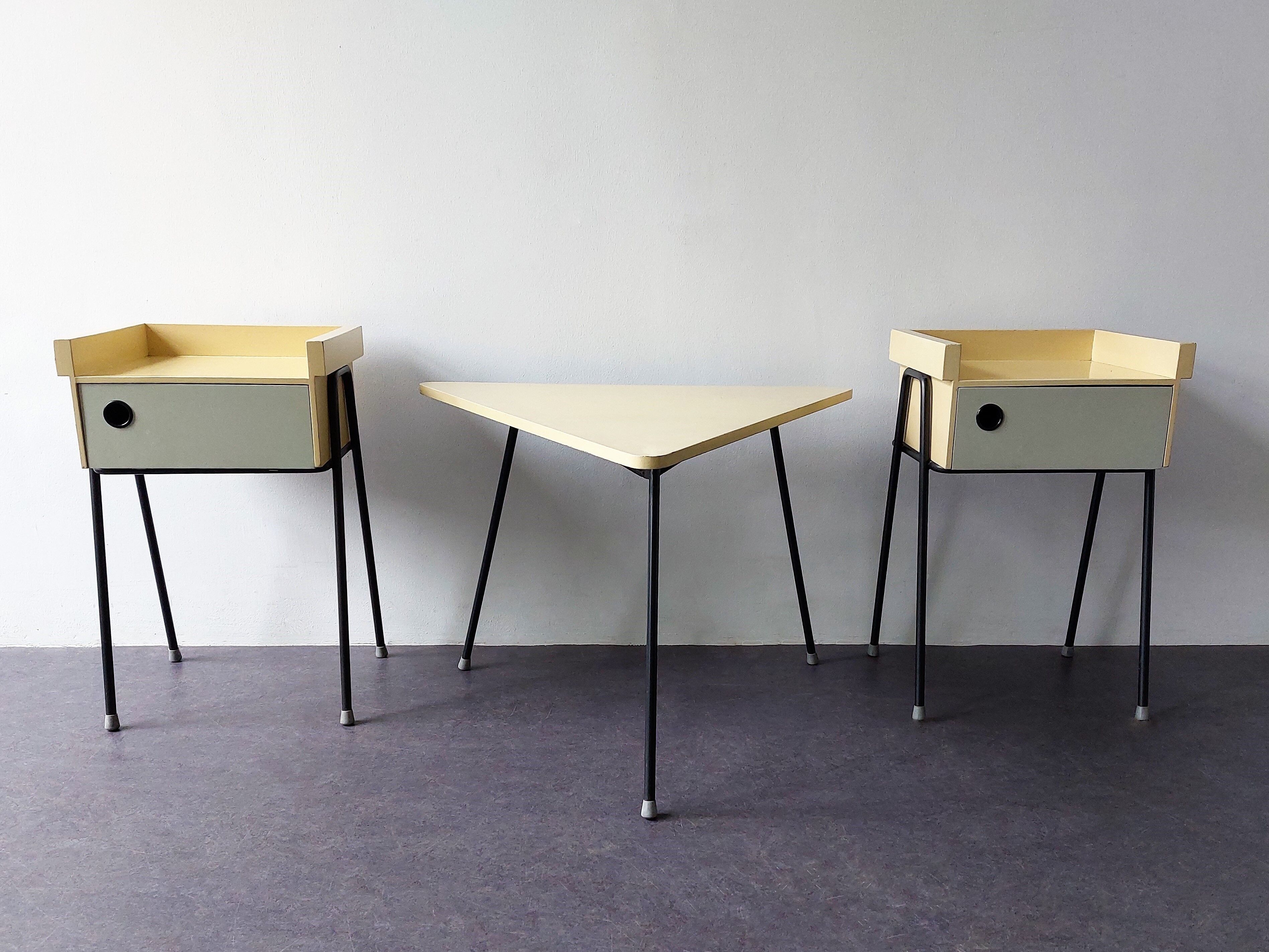 Set of 2 Room '56 nightstands and bedroom sidetable by Rob Parry for Dico, The Netherlands 1950's