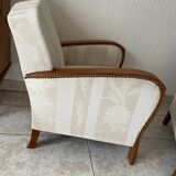 Pair of art deco armchairs in wood and floral fabric