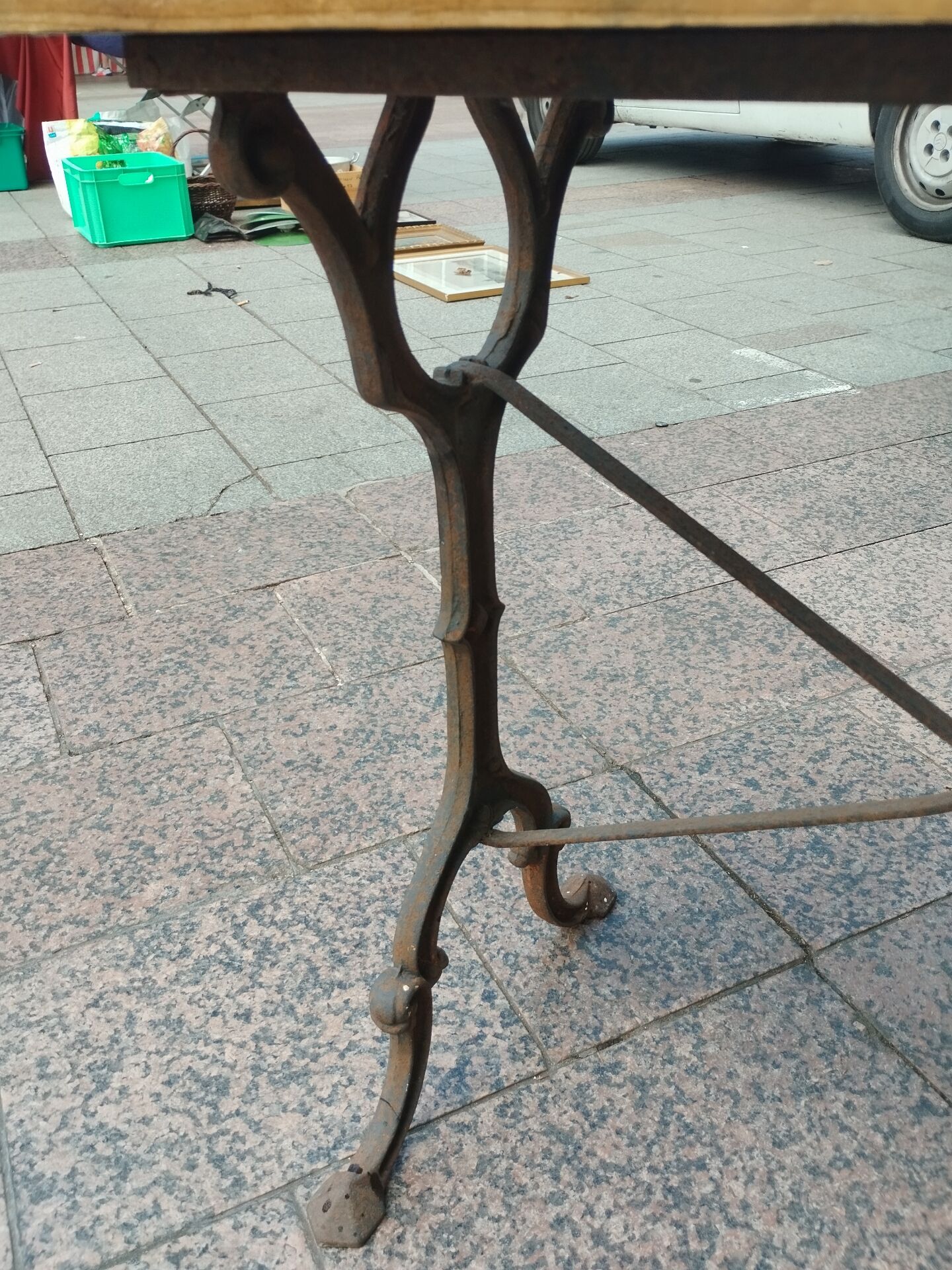 Old bistro table with a wooden top
