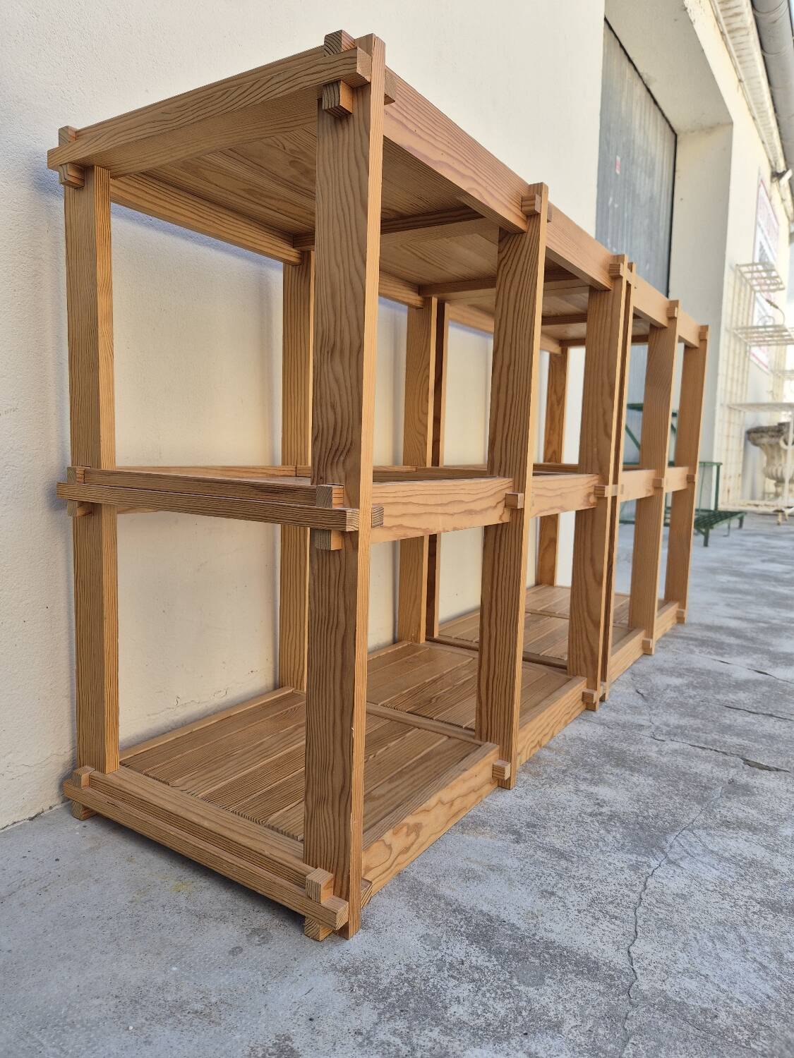 Pair of vintage pine bookshelf units in Maison Regain design from the 1970s.