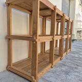 Pair of vintage pine bookcases and shelves, Maison Regain style, 1970s design