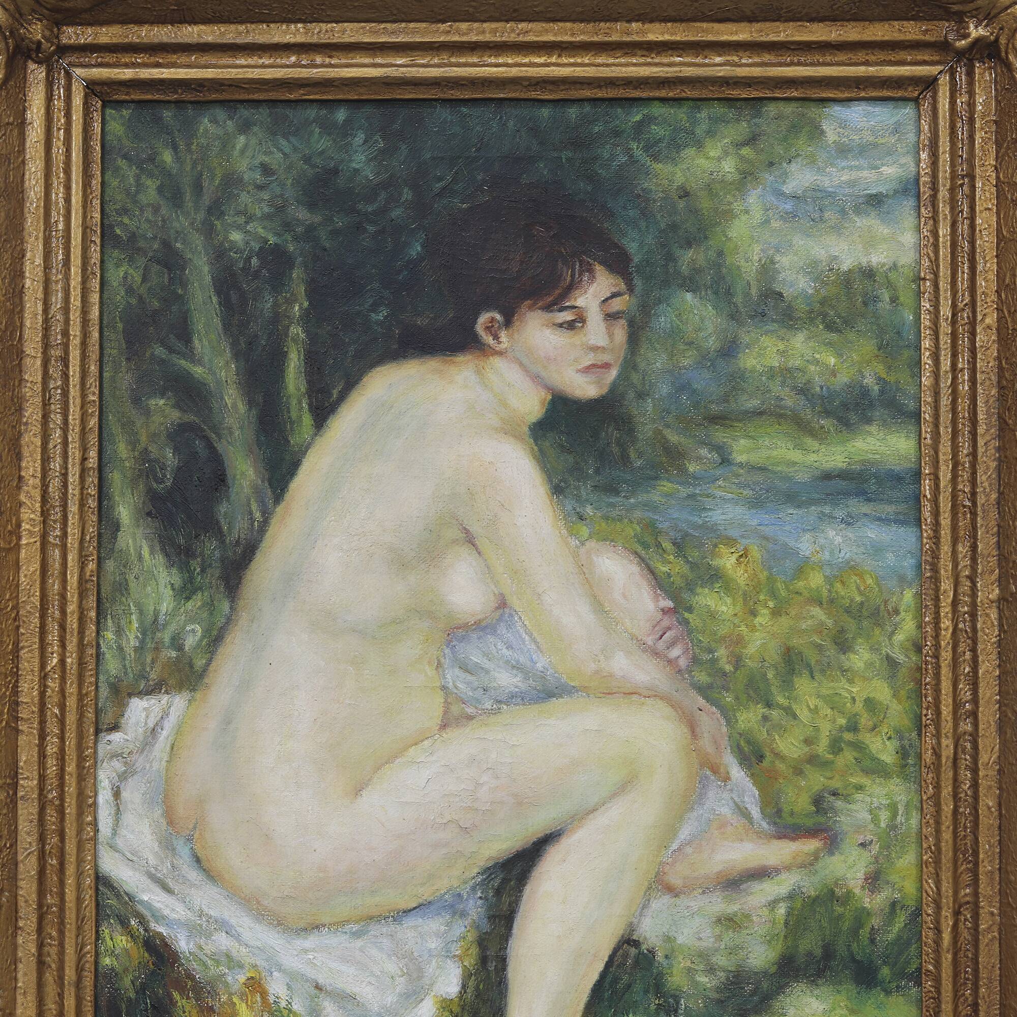 French Naive Folk Art Painting with Nude Figure – ca. 1920