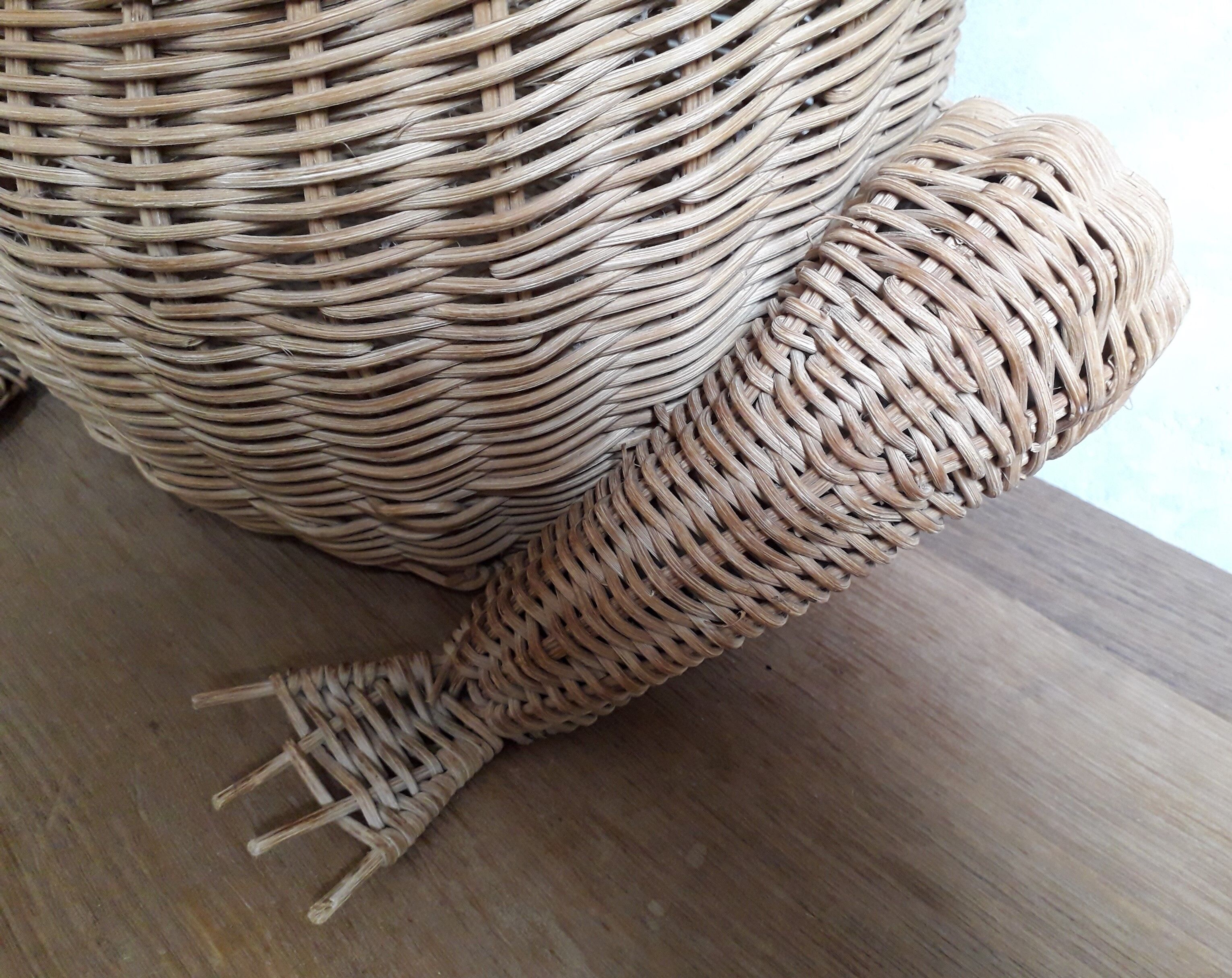 Frog in rattan magazine holder