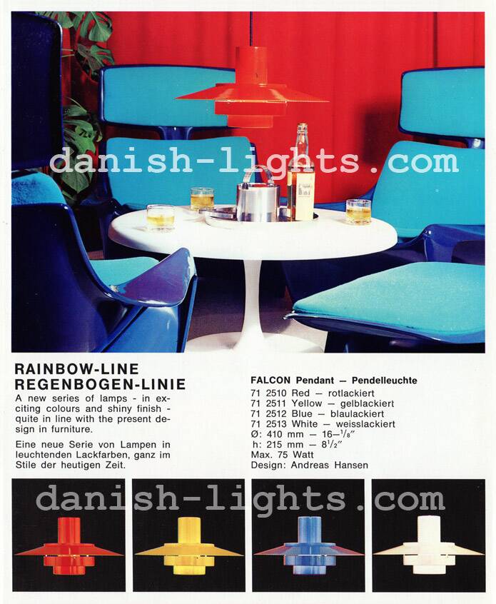 Pendant light "Falcon" two tone orange by Andreas Hansen for Fog & Mørup. Denmark 1960s.