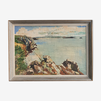 Painting on canvas framed landscape sea