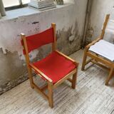 Set of 4 80s colored pine chairs