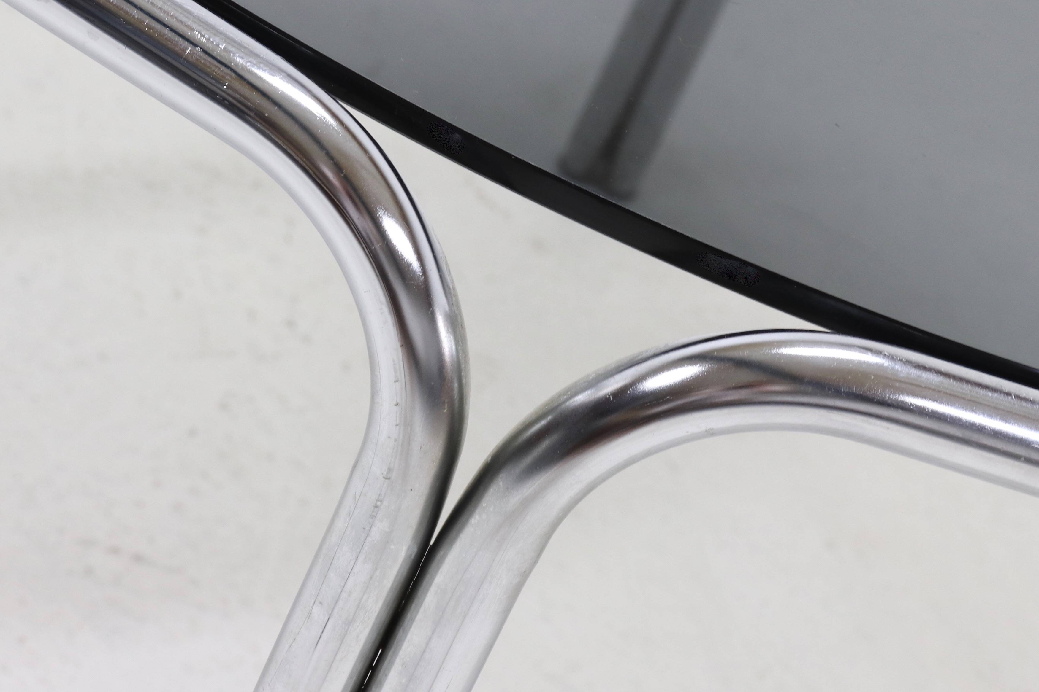 Italian Modern Chrome and Smoked Glass Round Dining Table 1970s