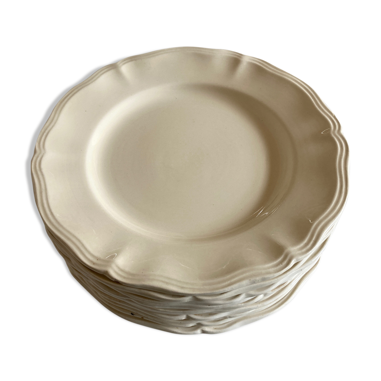 Set of 10 plates ivory of sarreguemines with godrons