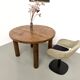 Modernist round table, solid oak, cylindrical pine base, DLG Perrian.