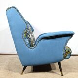 2-Seater Bench in Azure Blue Fabric – 1940s