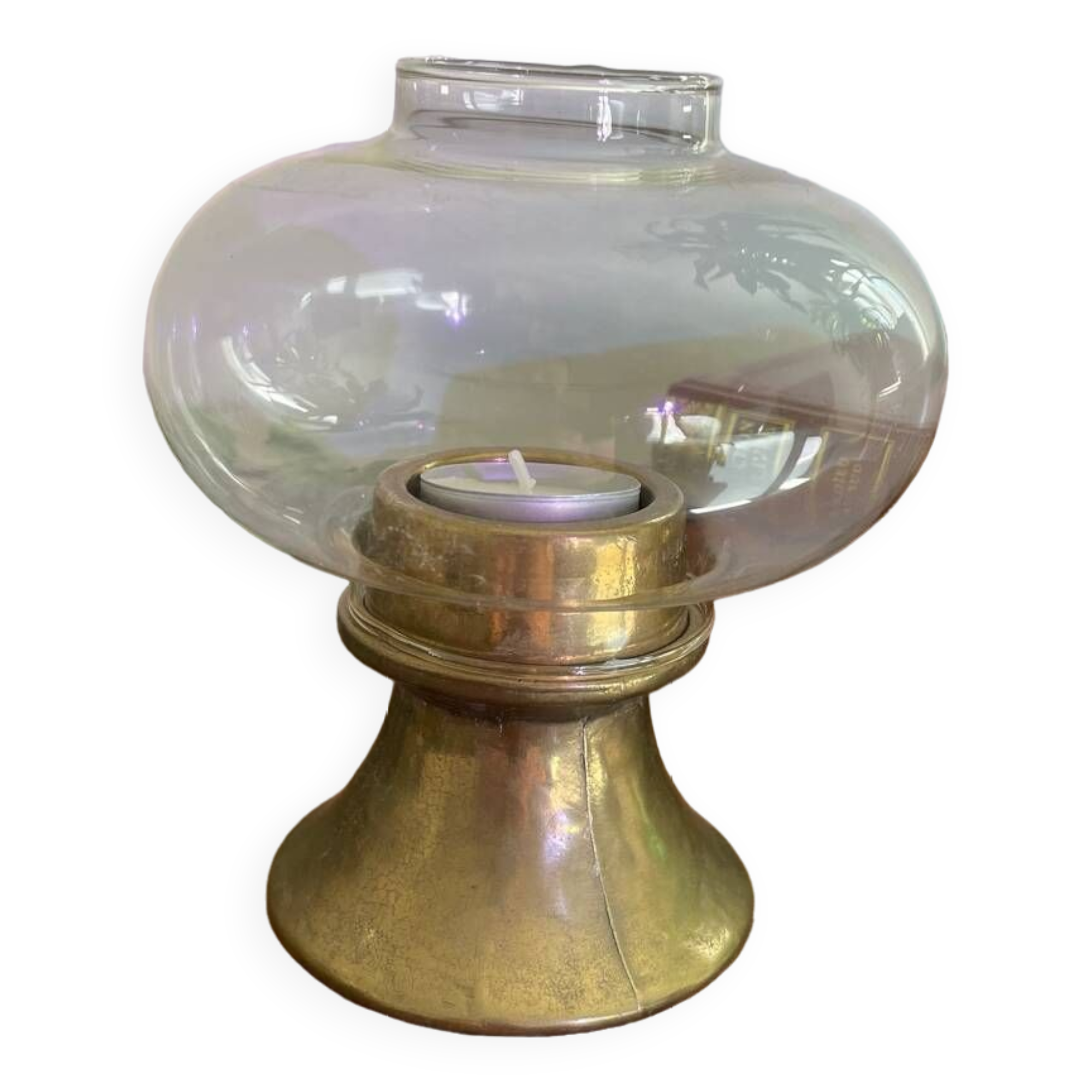 Glass and brass candle holder