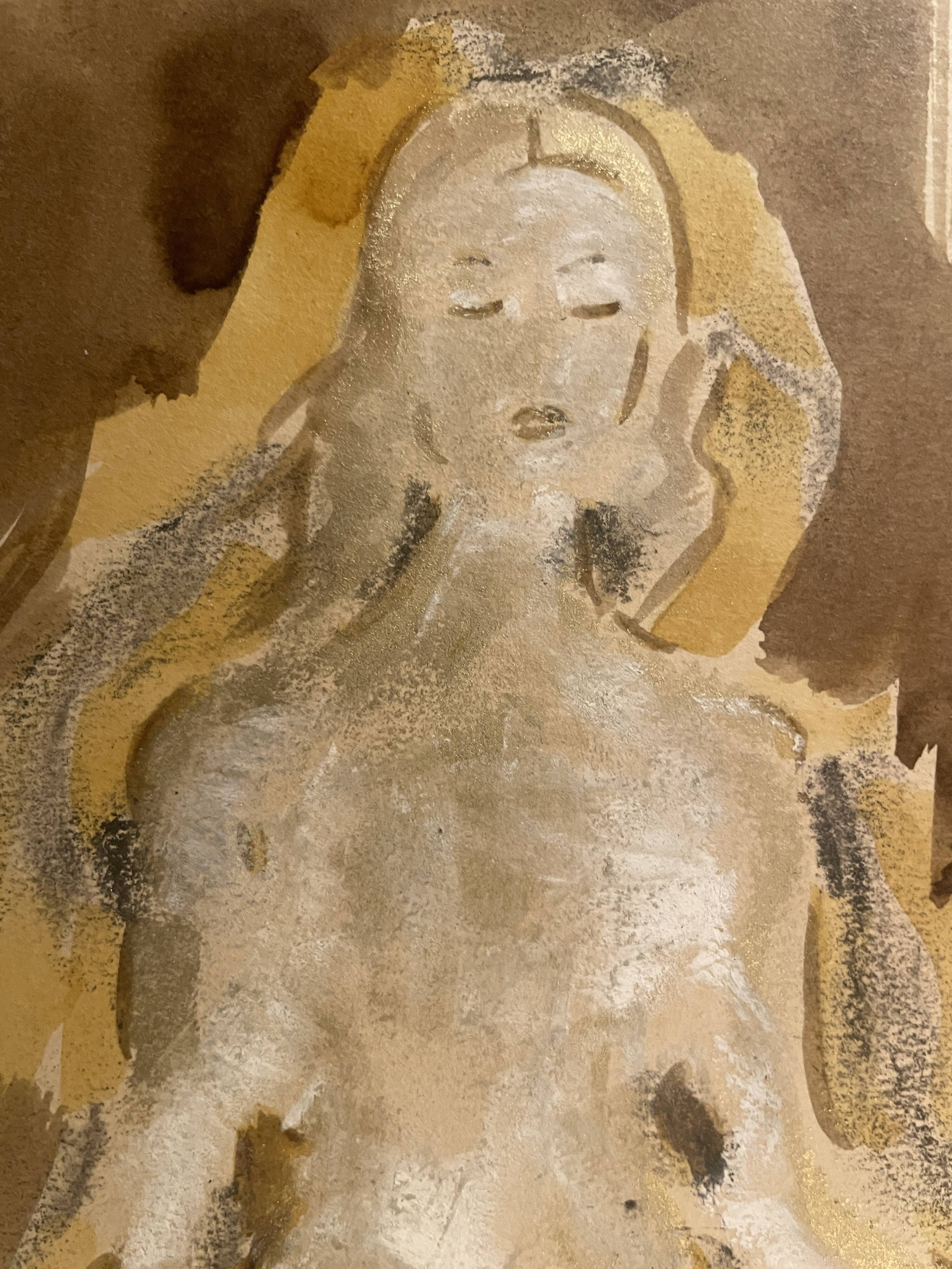 Signed painting, mixed media, female portrait "Zen"