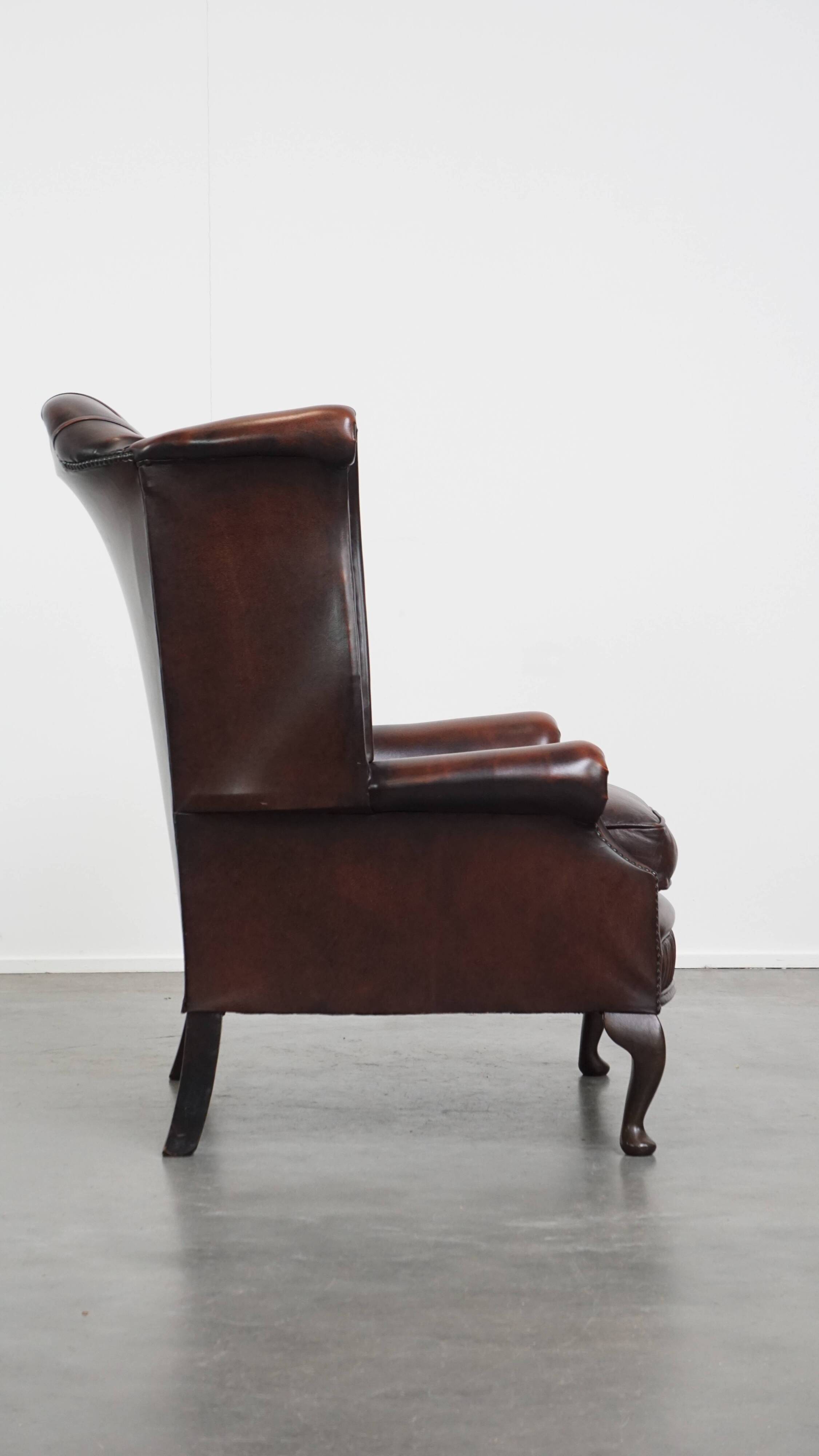 Brown Cowhide Leather Chesterfield Wingback Chair