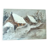 Oil painting on panel mountain landscape late 1800