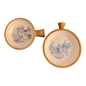 2 stoneware dishes or cups, Poterie la Colombe, 1970
