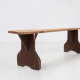 Rustic wooden bench in with brown painted feet, France ca. 1890