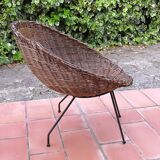 Round armchair rattan and rope Metal legs 50s/60s vintage