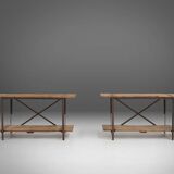 Industrial Side Table with Metal Frame and Wooden Top and Removable Platfor