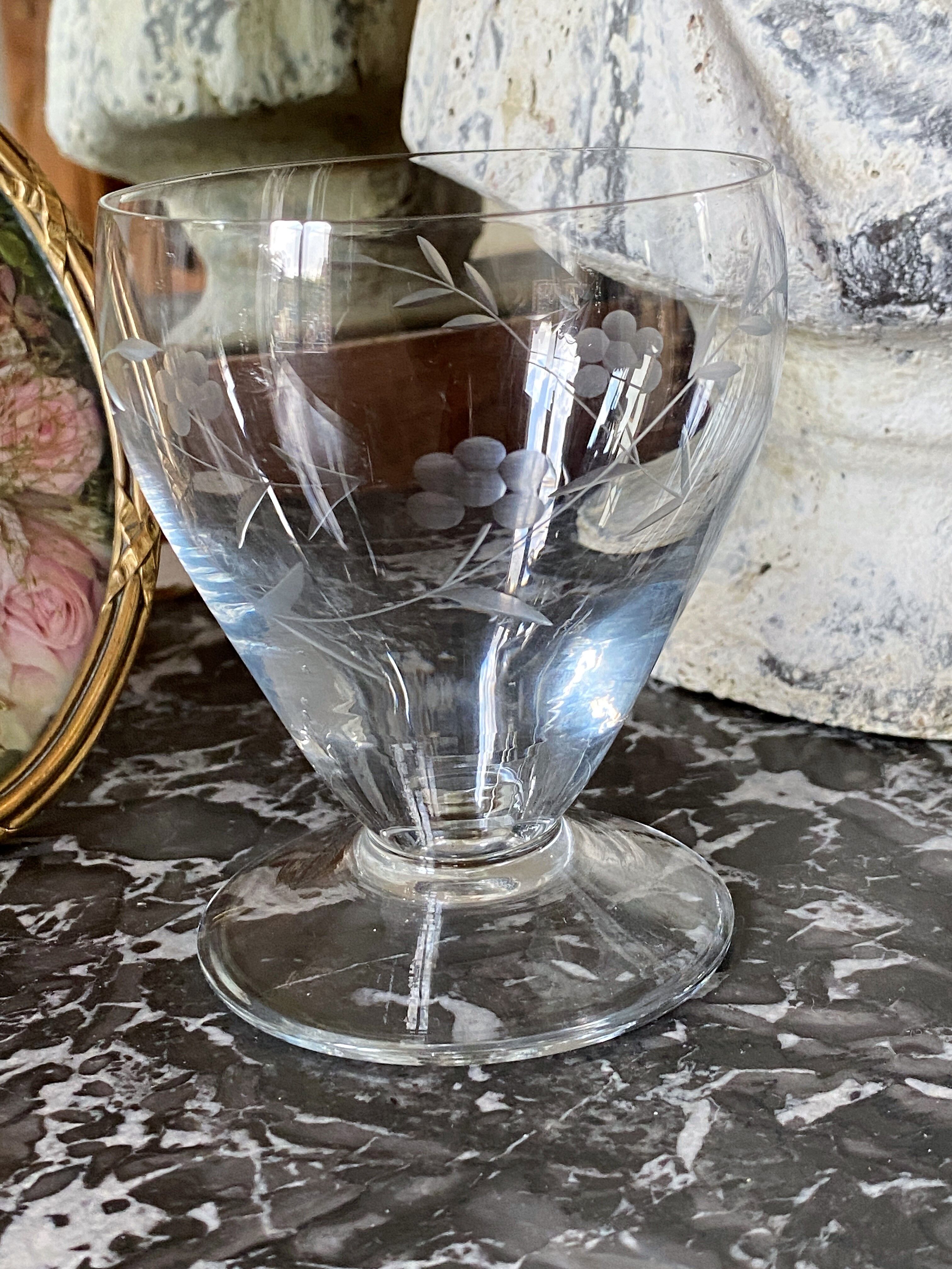 Duo of engraved glass water glasses