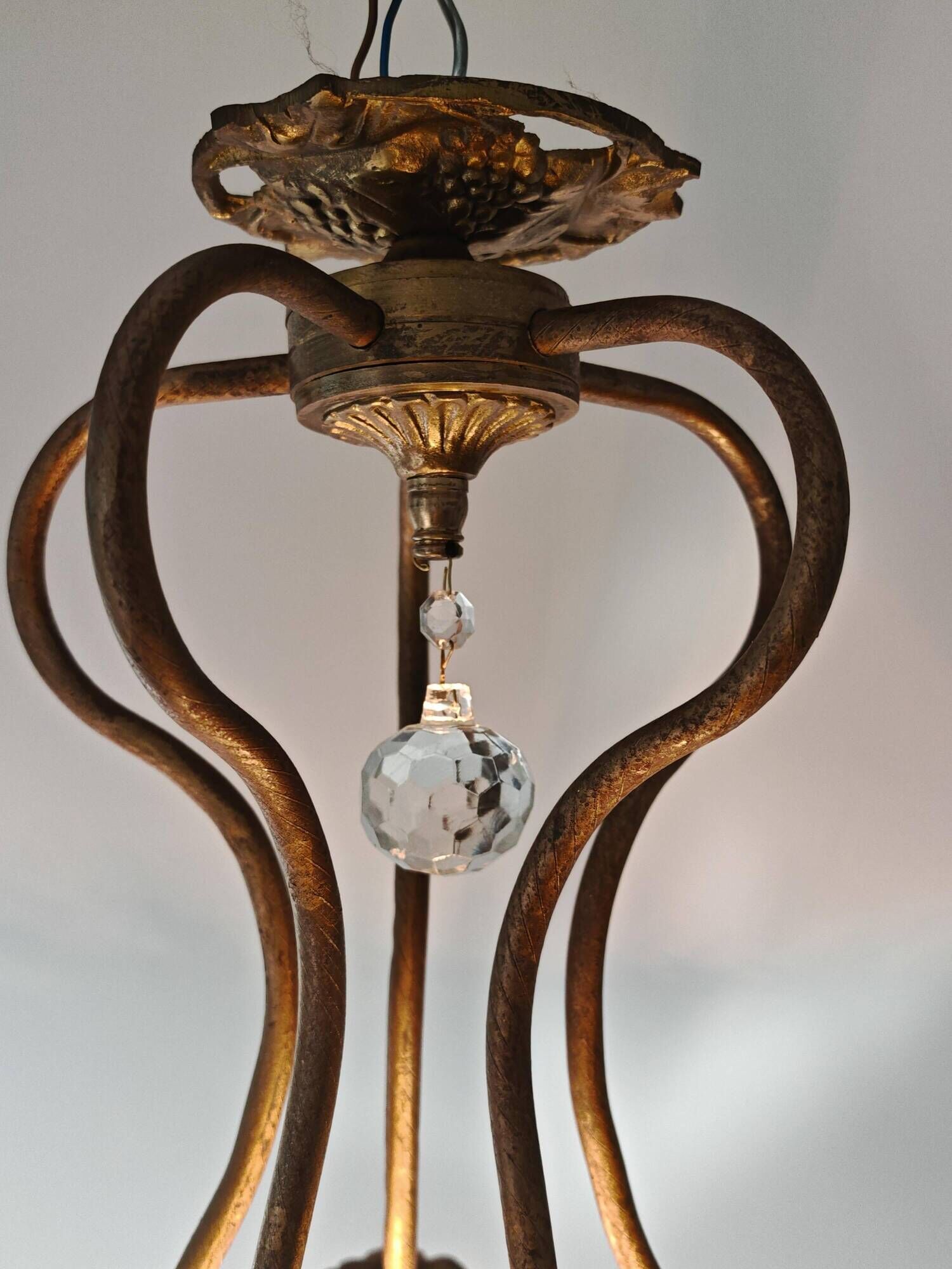 Art Nouveau bronze chandelier with Murano glass flowers