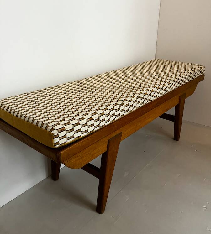 Oak bench with custom cushion