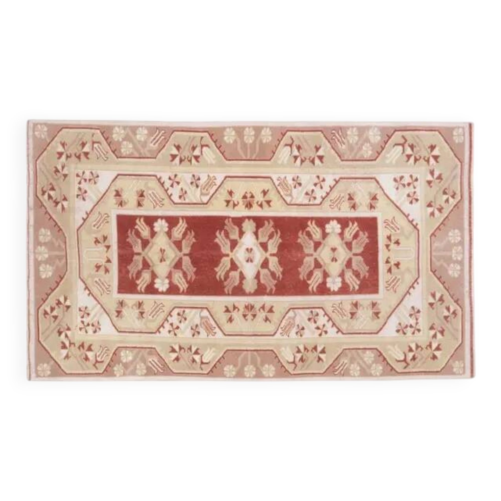 1970s Turkish Oushak Handmade Wool Cotton Red Area Rug 115x192