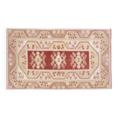 Tapis de zone turc Oushak fait main en laine et coton rouge des années 1970 115x192