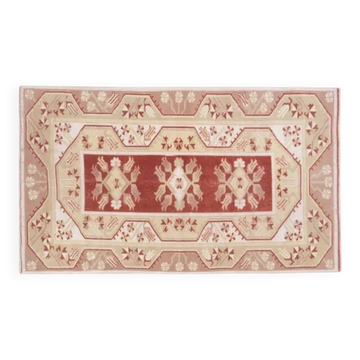 1970s Turkish Oushak Handmade Wool Cotton Red Area Rug 115x192