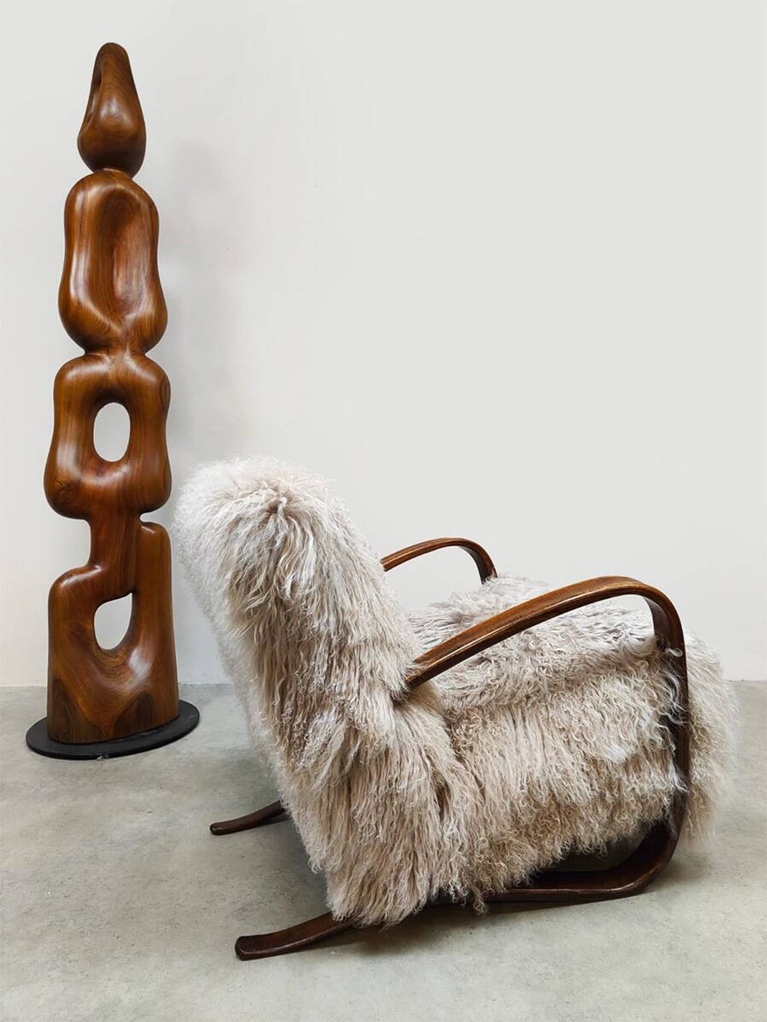 Jindrich Halabala vintage Tibetan sheepskin armchair H-269