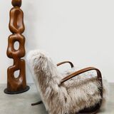 Jindrich Halabala vintage Tibetan sheepskin armchair H-269
